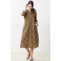 Yamini Roll-Sleeve Shirttail Kurta Dress - Henna