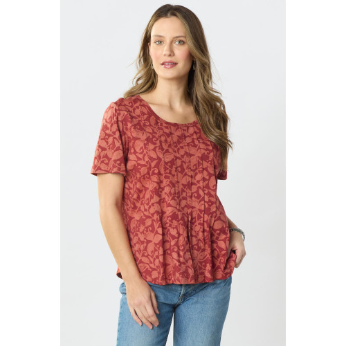 Naina Cotton Jersey Batik Print Tee - Fire red