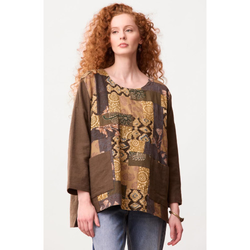 Sanija Upcycled Patchwork Boxy Top - Walnut/Multi/Chindi