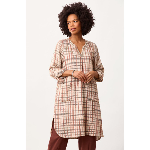 Rashmika Cotton Crepe Shibori Long Shirt - White/Multi