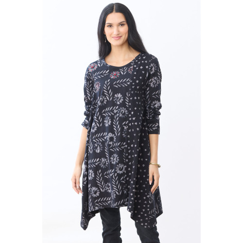 Daneen Cotton Jersey Handkerchief Hem Tunic - Black